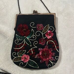 Vintage Linea Pelle By MIRA K Multicolor Beaded Sequin Floral Evening Bag